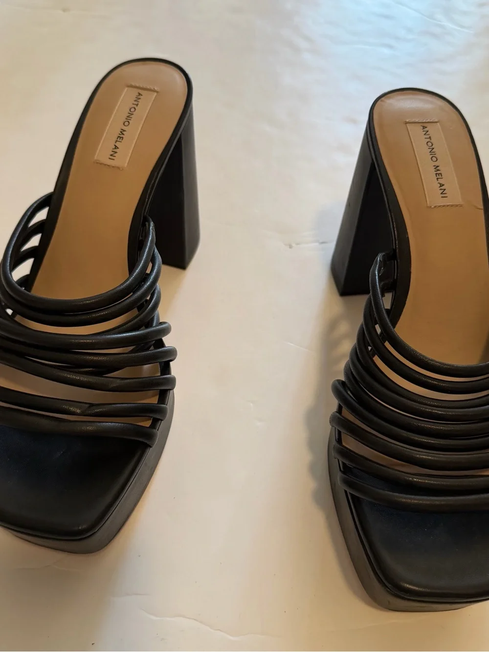 ANTONIO MELANI Black Multi-Strap Block Heel Platform Sandals